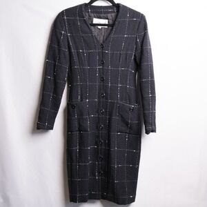 Jeannene Booher Vintage Wool Blend Windowpane Tweed Button Front Dress Size 4